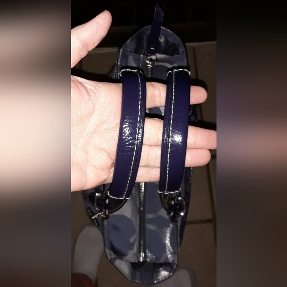 Coach Blue/Grey Optic Signature Jacquard and Patent Leather Tote - Picture 12 of 14